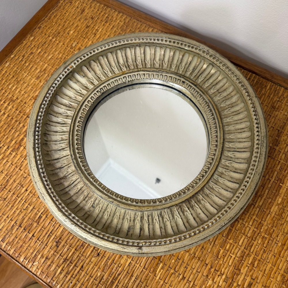 Vintage Sunburst Wall Mirror Cream Gold Ribbed Beaded Round Made in Mexico - Picture 8 of 13